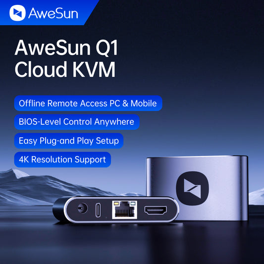 AweSun Cloud KVM Q1, Secure Offline Remote Access, PC & Phone Supported, Cloud Management, BIOS & SSH Control, KVM Switches for Home Offices Data Center
